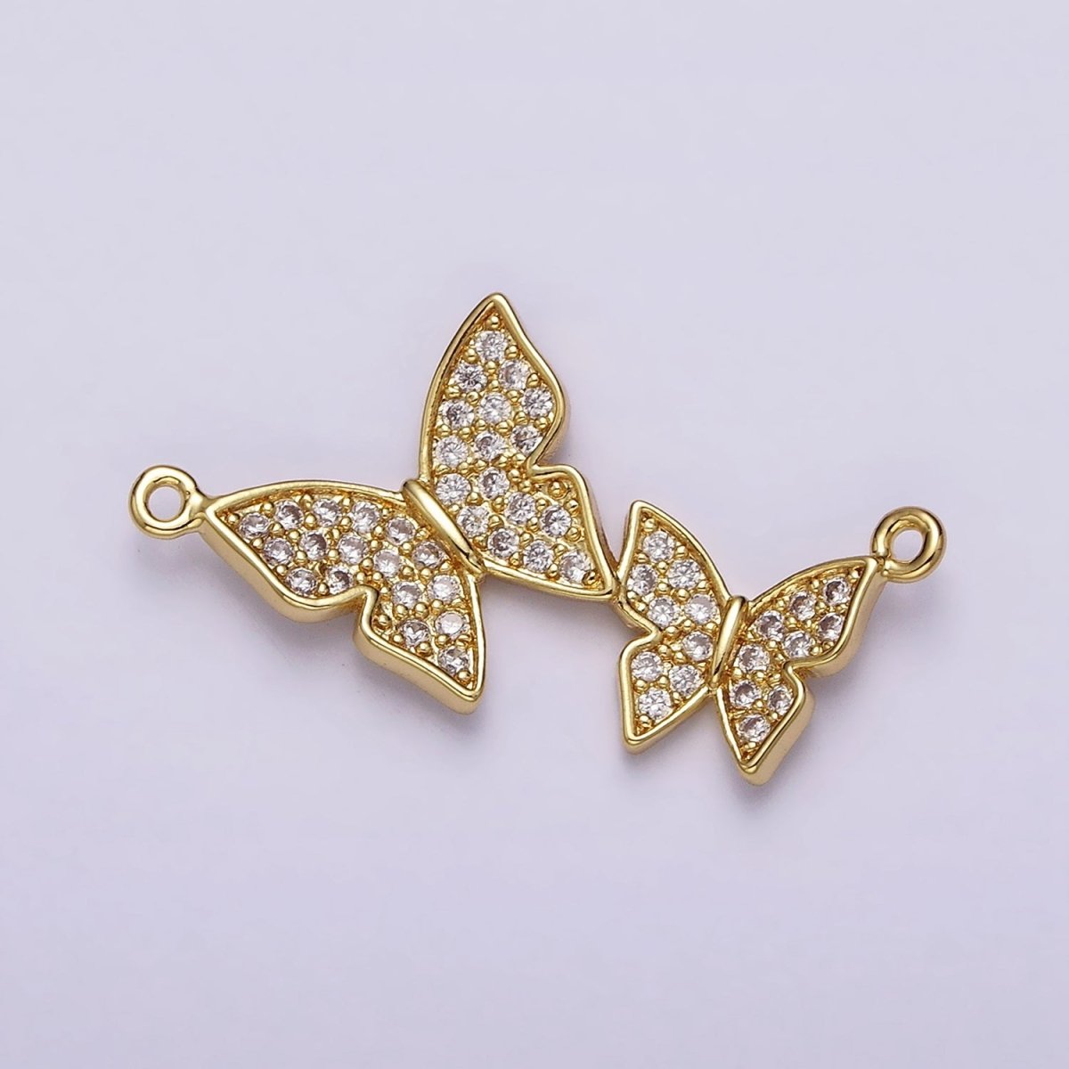 24K Gold Filled Double Butterfly Mariposa Micro Paved CZ 26.5mm Connector | Y-756 - DLUXCA
