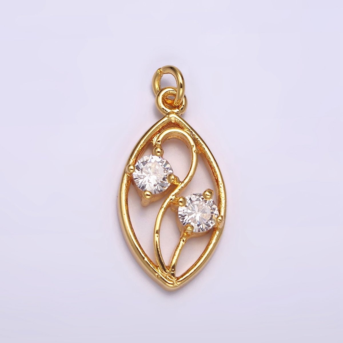 24K Gold Filled Double Clear CZ Curved Open Sphere Charm | AC872 - DLUXCA