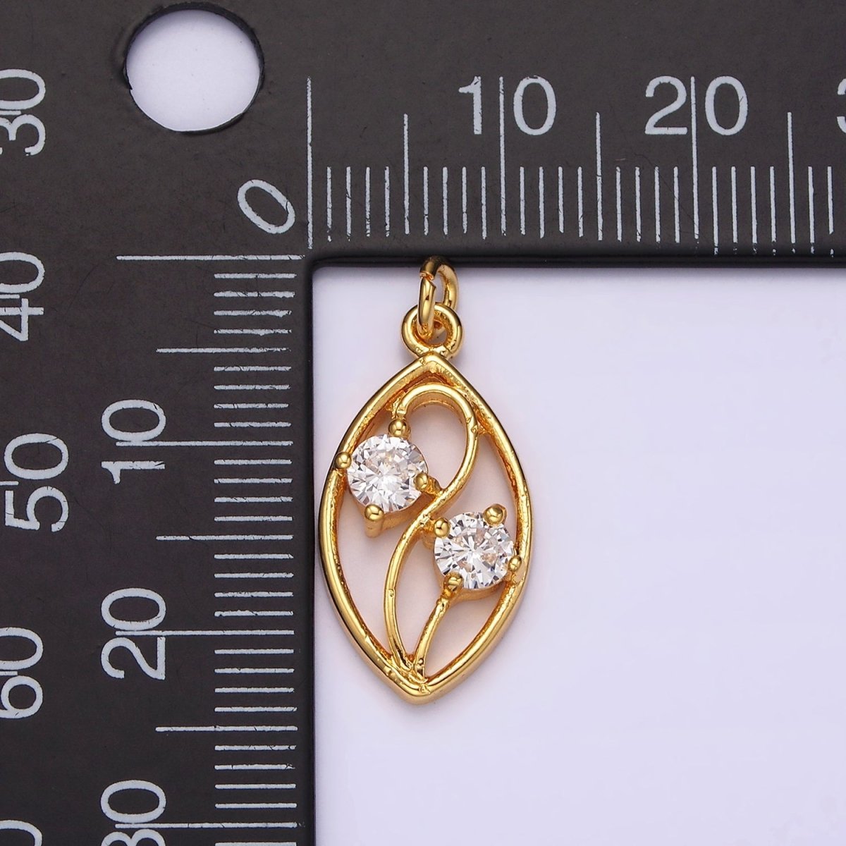 24K Gold Filled Double Clear CZ Curved Open Sphere Charm | AC872 - DLUXCA