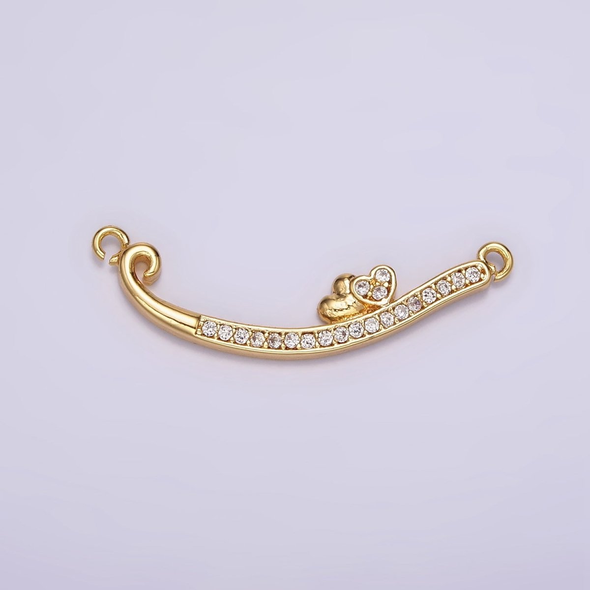 24K Gold Filled Double Heart Clear Micro Paved CZ Curved Connector | G802 - DLUXCA