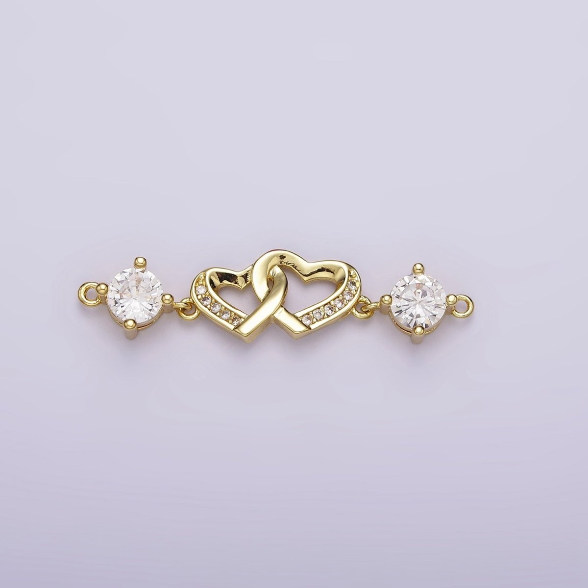 24K Gold Filled Double Heart Micro Paved Clear CZ Infinity Twin Heart Charm Connector 33mm | Y-755 - DLUXCA