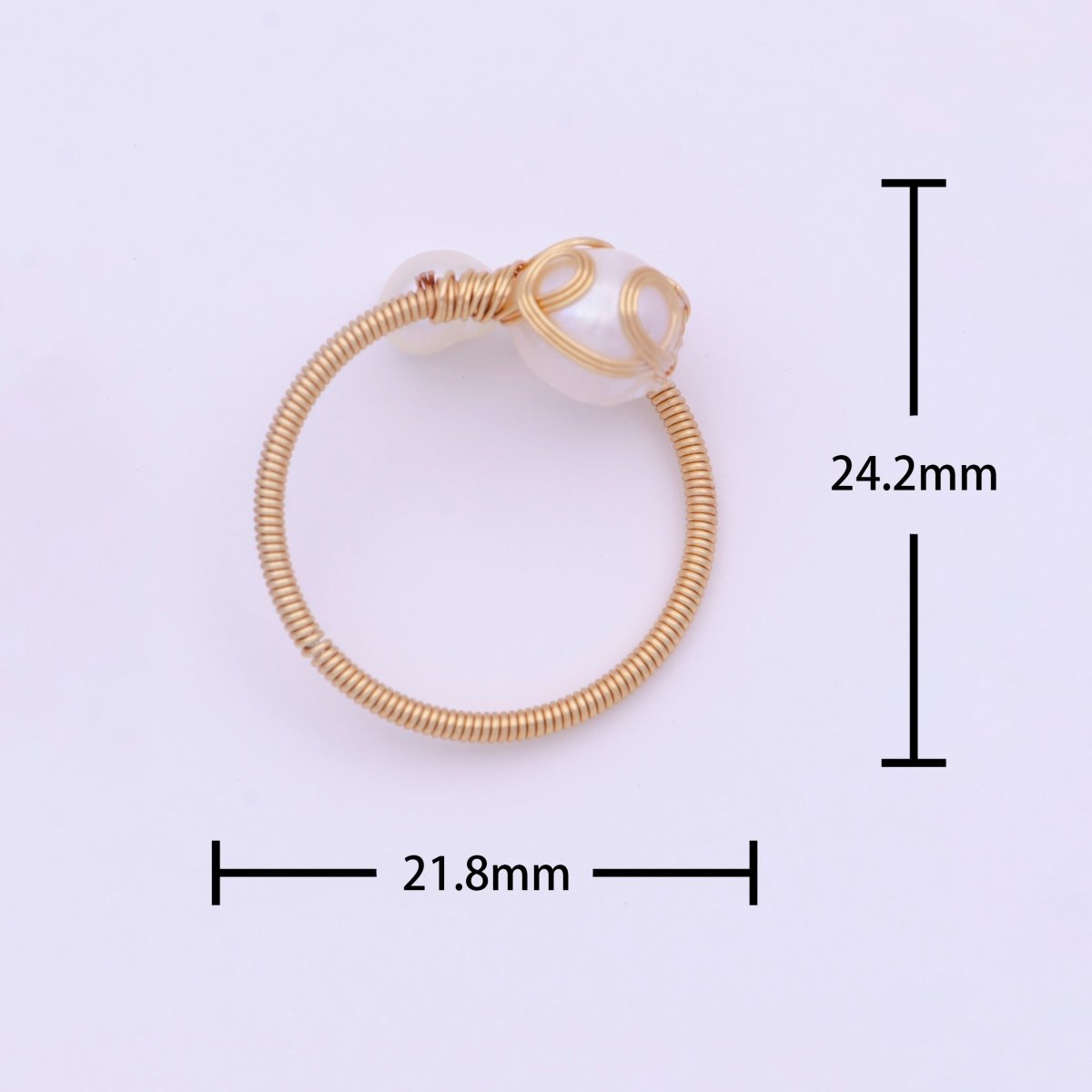 24K Gold Filled Double Pearl Handmade Braided Wire Wrapped Open Ring | O-561 - DLUXCA