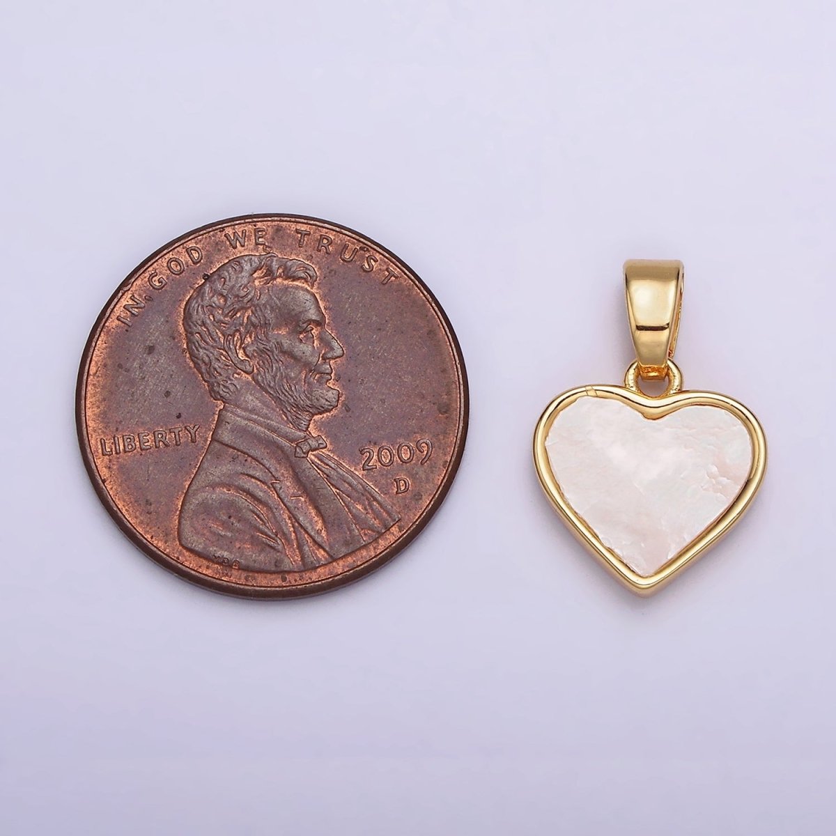 24K Gold Filled Double Red Enamel Shell Pearl Minimalist Heart Pendant | AA588 - DLUXCA