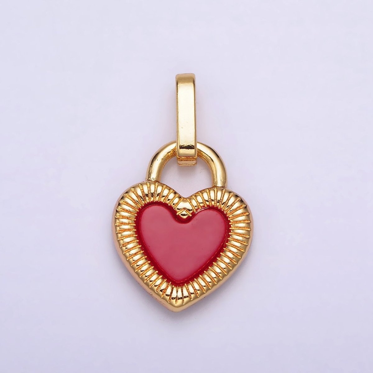 24K Gold Filled Double Sided Red Carnelian Onyx Line-Textured Heart Lock Pendant | AA599 - DLUXCA