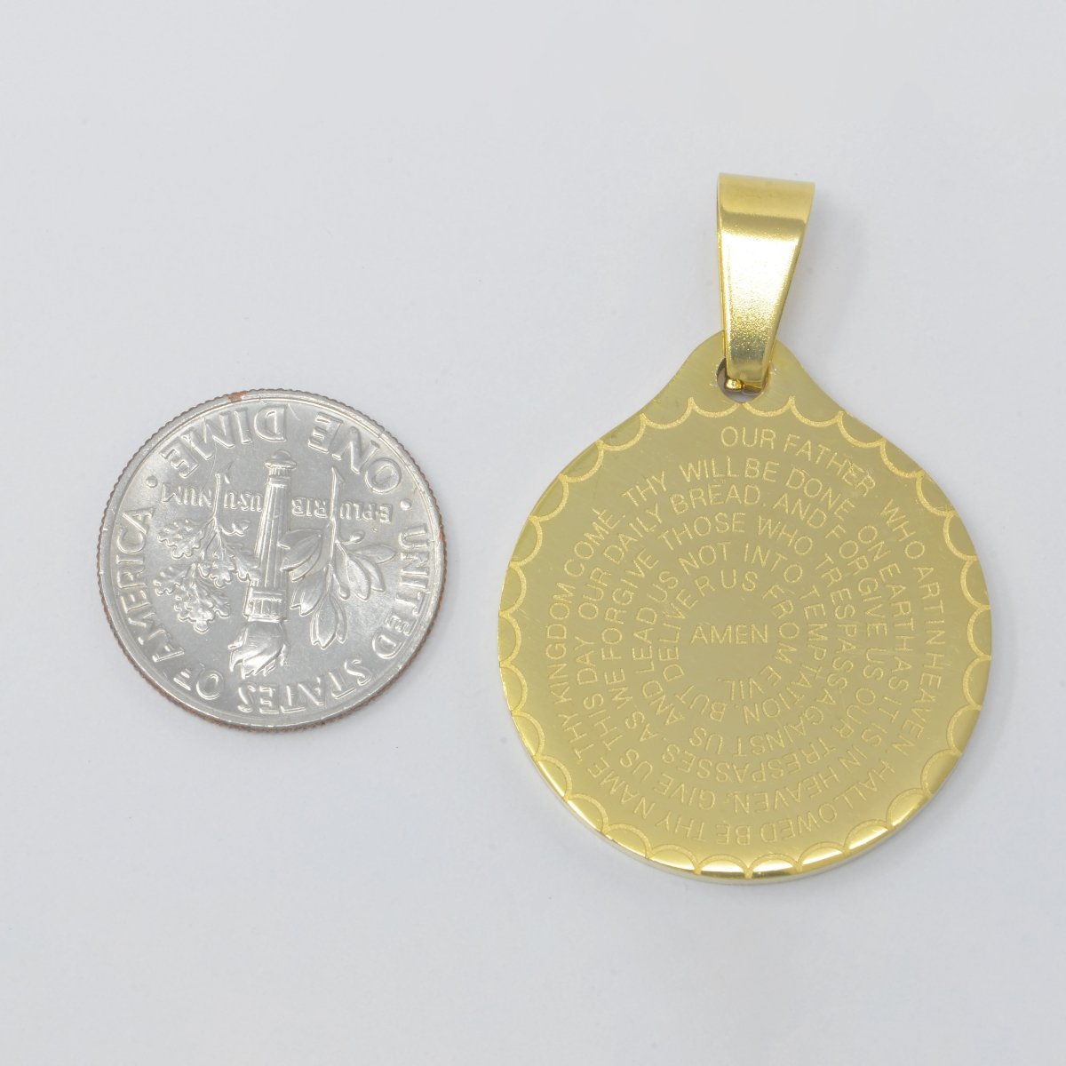 24K Gold Filled Double Sided Serenity & Lord's Prayer Stainless Steel Medallion Pendant | J-769 J-314 J-727 J-768 - DLUXCA