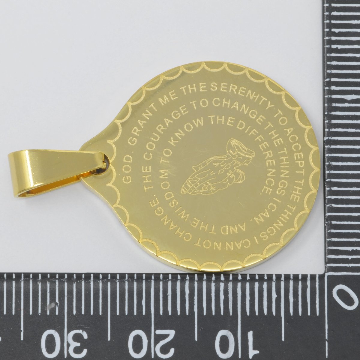 24K Gold Filled Double Sided Serenity & Lord's Prayer Stainless Steel Medallion Pendant | J-769 J-314 J-727 J-768 - DLUXCA