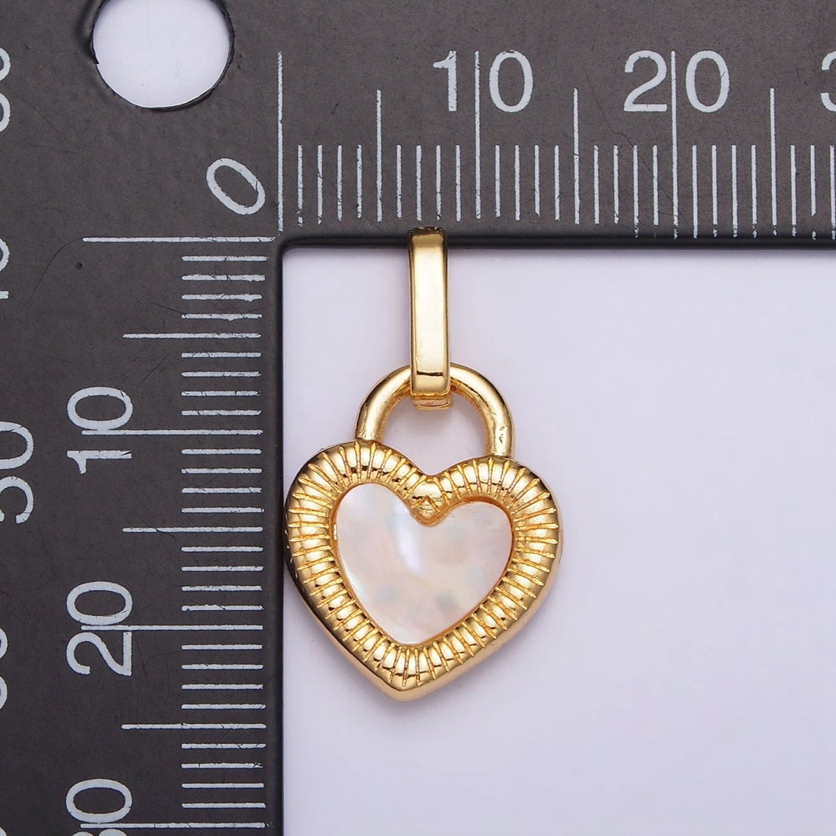 24K Gold Filled Double Sided Shell Pearl Onyx Line-Textured Heart Lock Pendant | AA-601 - DLUXCA