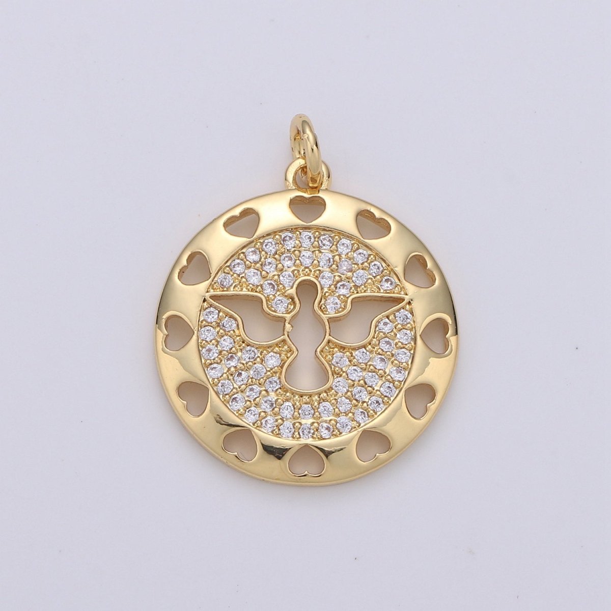 24K Gold Filled Dove Pendant Micro Pave Coin Medallion Charm Religious Pendant Peace Dove Freedom Jewelry D-076 D-077 - DLUXCA