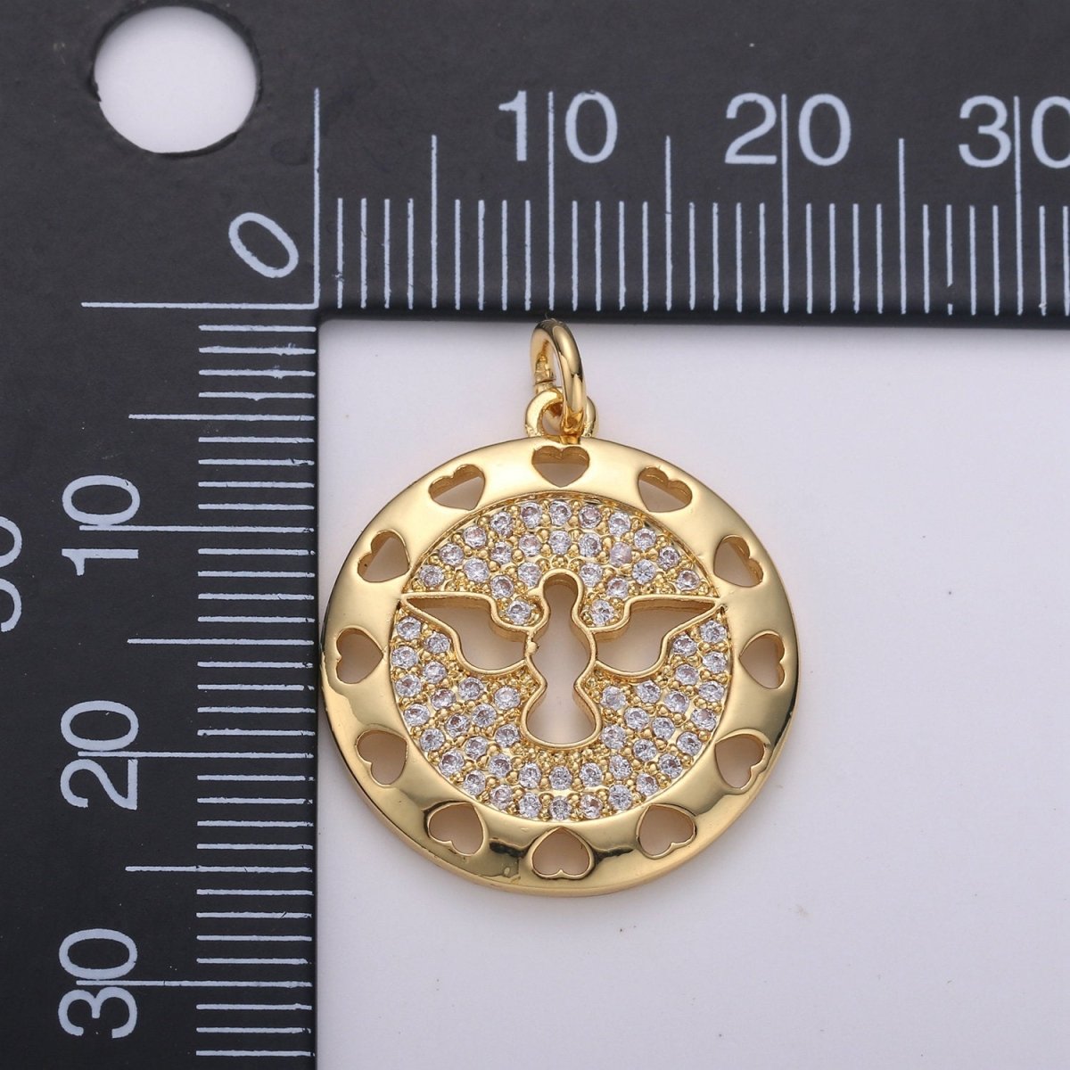 24K Gold Filled Dove Pendant Micro Pave Coin Medallion Charm Religious Pendant Peace Dove Freedom Jewelry D-076 D-077 - DLUXCA