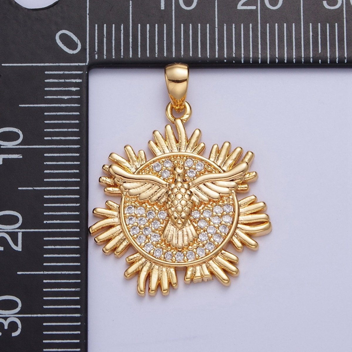 24K Gold Filled Eagle Bird Medallion Micro Pave Pendant For Jewelry Making X-446 - DLUXCA