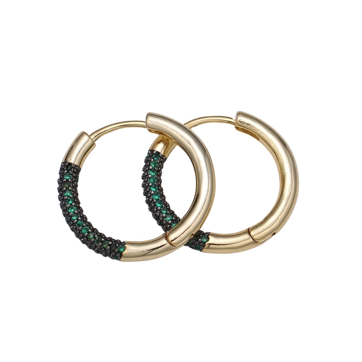 24k Gold Filled Earring Colorful CZ Pave Gold Hoop Earring, Blue, Clear, Green, Purple Hoop Earring for Everyday Wear Q-396 - Q-403 - DLUXCA