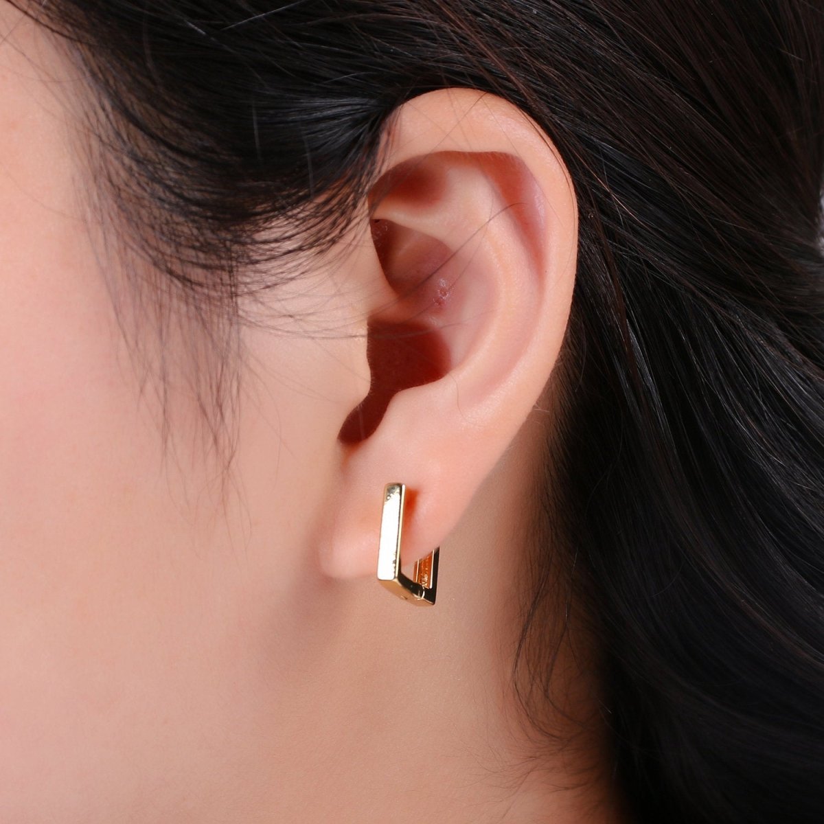 24k Gold Filled Earrings, Square Huggie Earring, Square Earrings, DIY Earrings, Everyday Wear Earrings, Rosegold Earring L-924 - DLUXCA