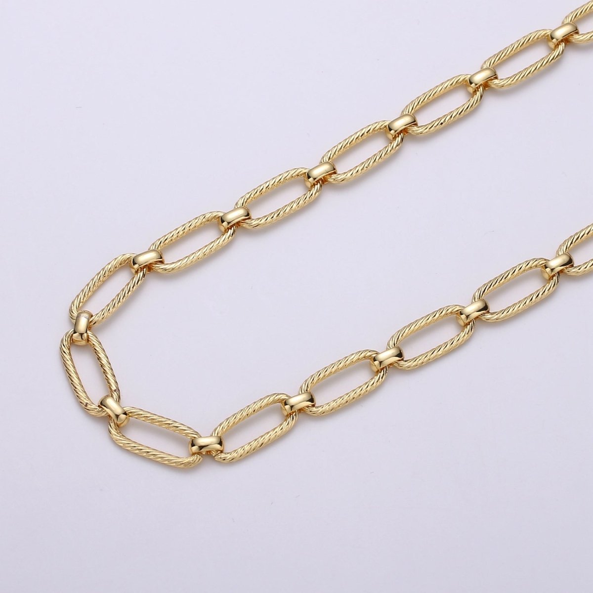 24K Gold Filled Ellipse Unique PAPERCLIP Chain by Yard, Embossed Thick Roll Chain for Necklace Bracelet Anklet Component Supply | ROLL-382 Clearance Pricing - DLUXCA