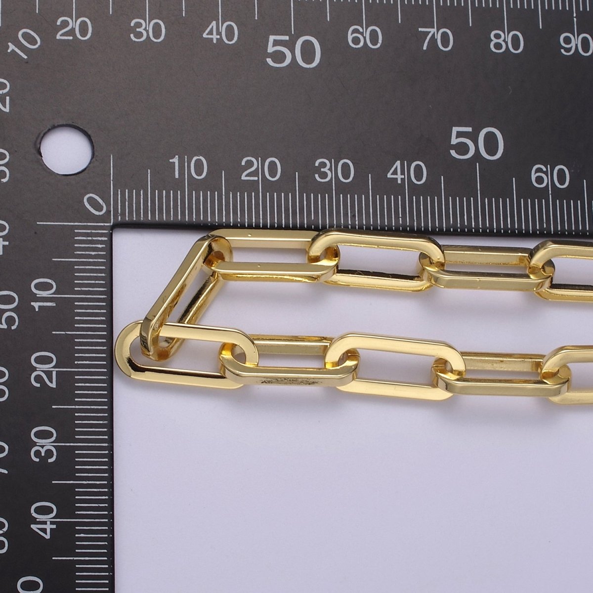 24K Gold Filled Elongated Thick Paper Clip Chain, Rectangular 18.8mm X 7.9mm Paperclip Chain For Jewelry Making | ROLL-702 Clearance Pricing - DLUXCA
