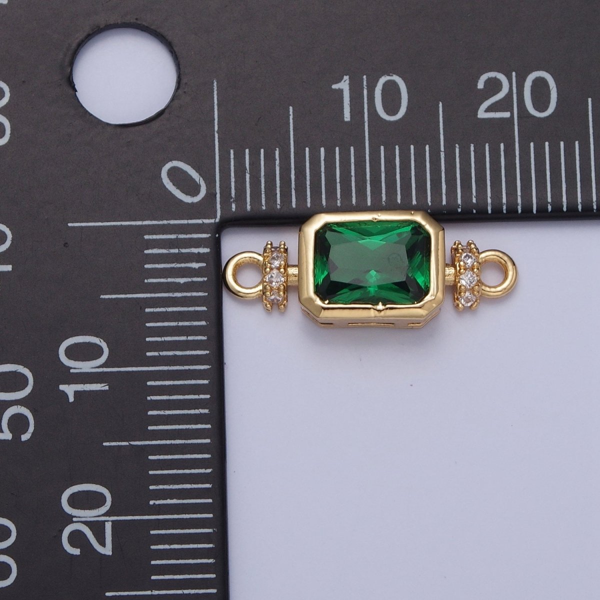 24K Gold Filled Emerald Green Baguette CZ Cubic Zirconia Charm Connector G-931 - DLUXCA
