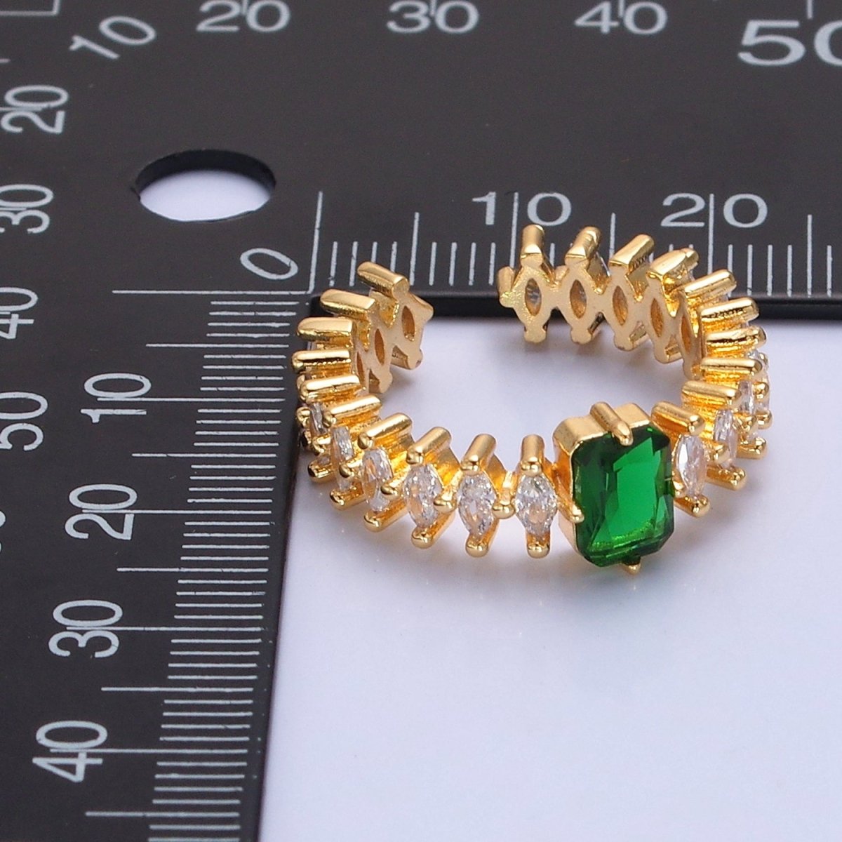 24K Gold Filled Emerald Green Baguette Ring with Clear Marquise Band, Cubic Zirconia CZ Promise Ring O-2289 - DLUXCA