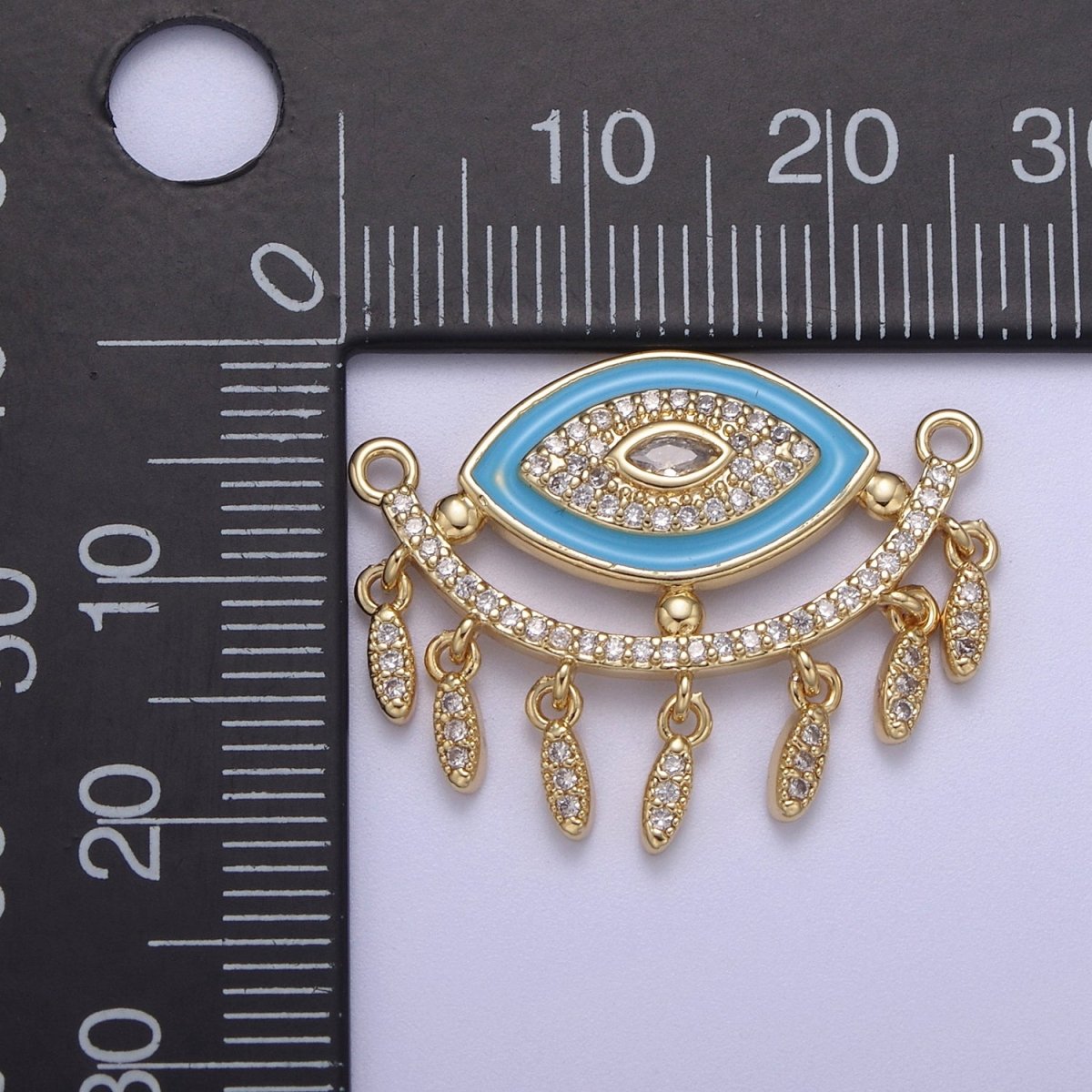 24K Gold Filled Evil Eye Charm Connector for Necklace Pendant Dangle CZ Eye Link Connector Double Bail F-253 - DLUXCA