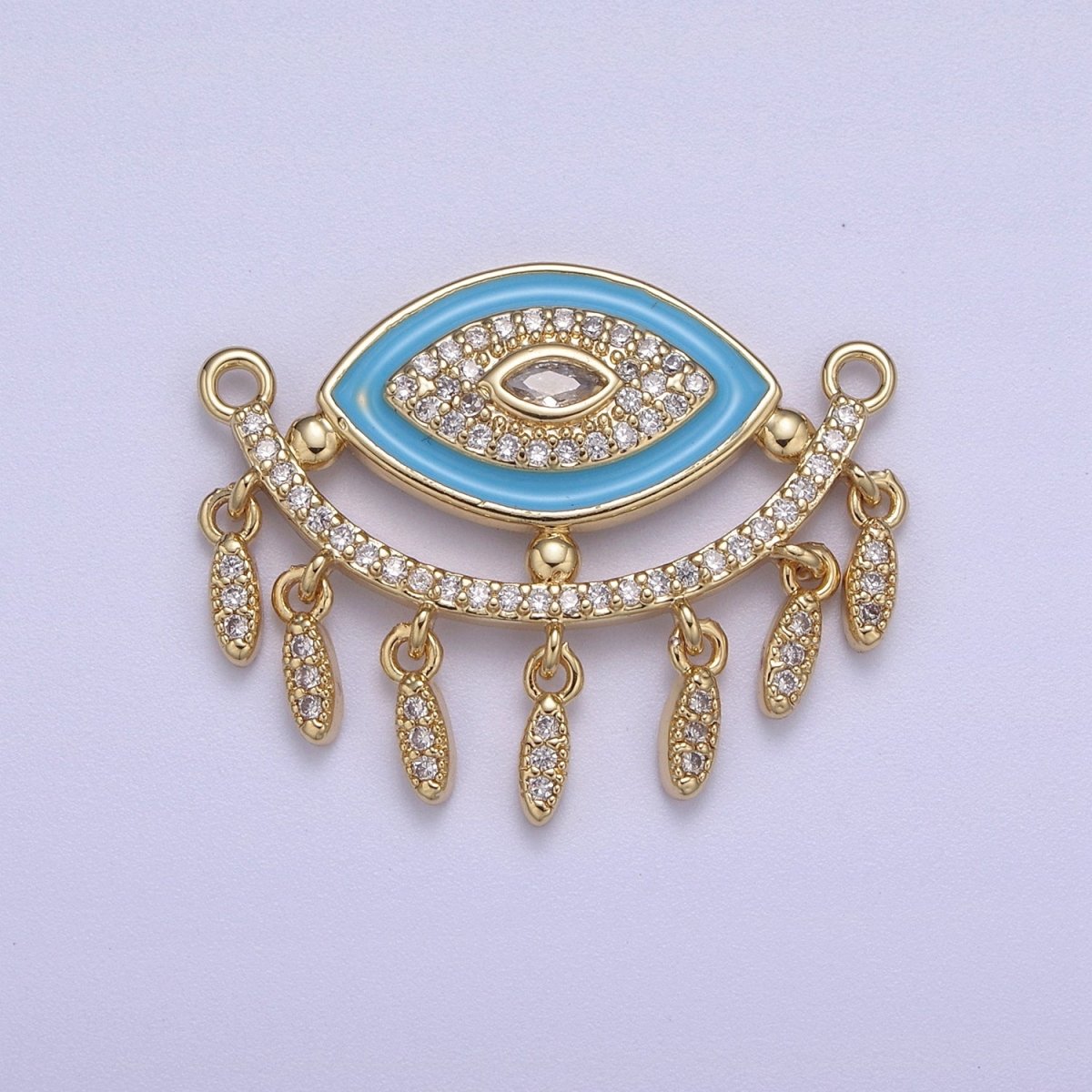 24K Gold Filled Evil Eye Charm Connector for Necklace Pendant Dangle CZ Eye Link Connector Double Bail F-253 - DLUXCA