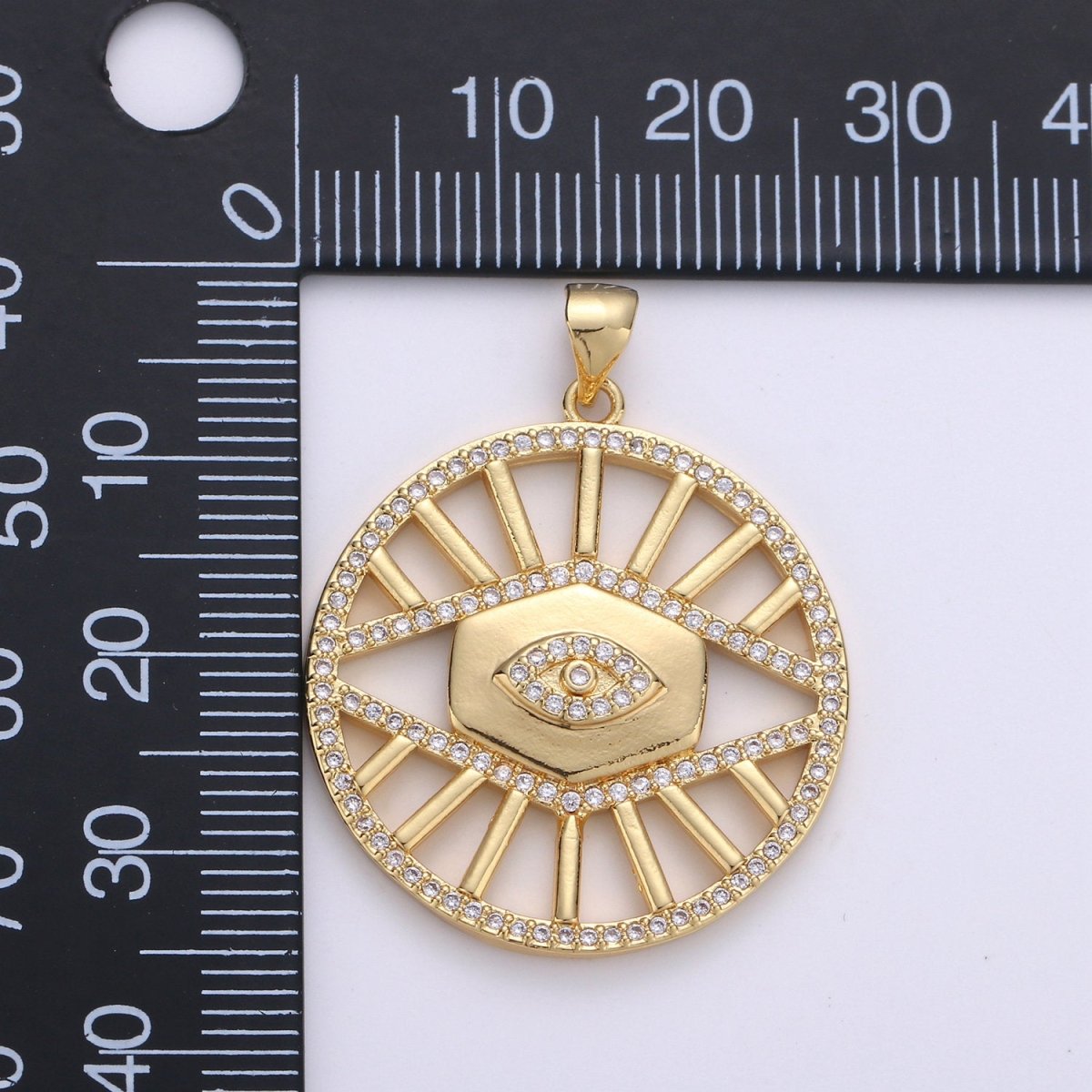 24k Gold Filled Evil Eye Charm Micro Pave Cubic Zirconia Round Evil Eye Pendant Charm for Medallion Necklace Component D-085 - DLUXCA