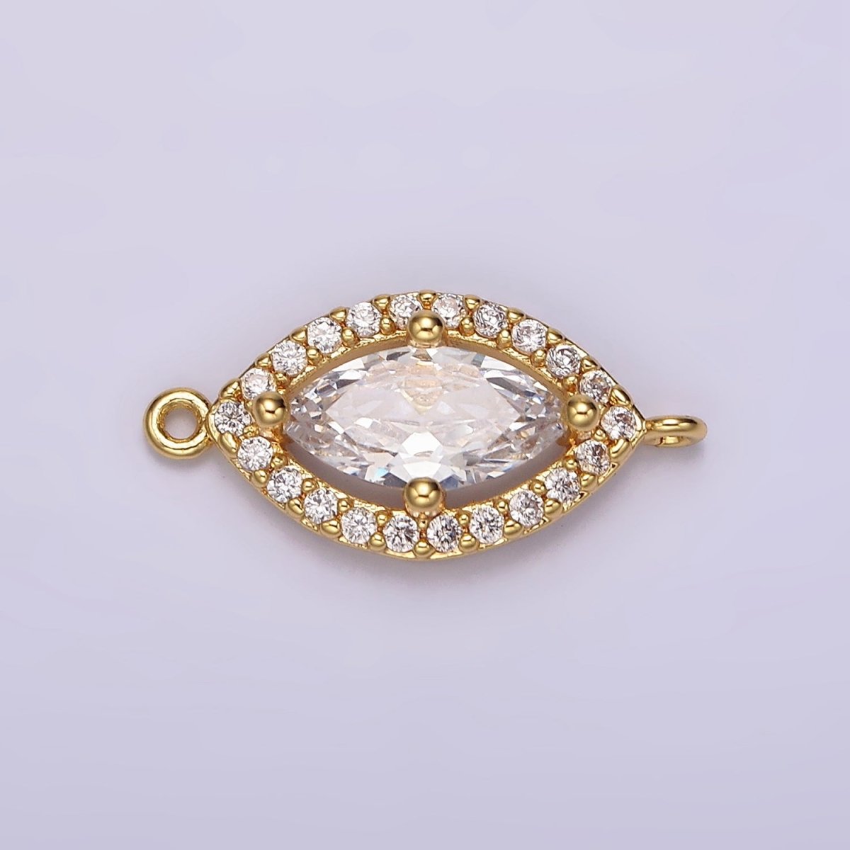 24K Gold Filled Evil Eye Clear CZ Marquise Micro Paved Connector | G796 - DLUXCA