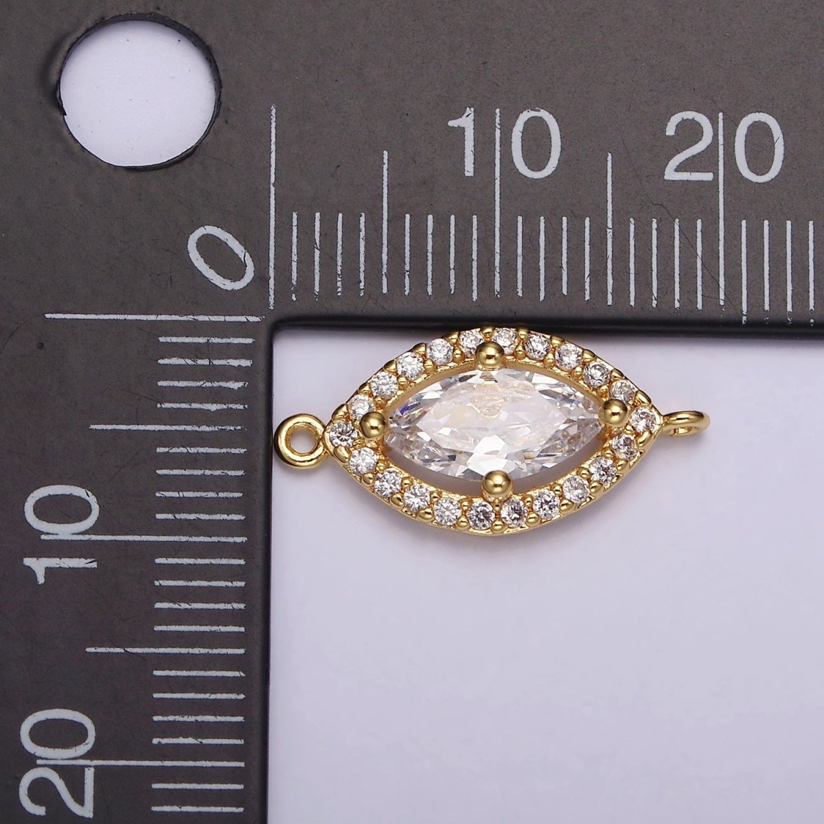 24K Gold Filled Evil Eye Clear CZ Marquise Micro Paved Connector | G796 - DLUXCA