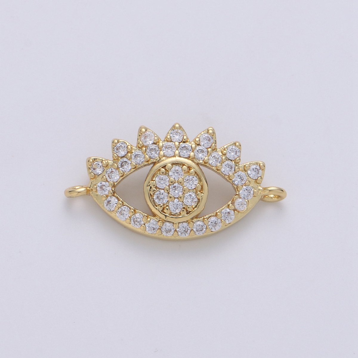 24K Gold Filled Evil Eye CZ Micro Pave Connector, CZ Micro Pave Eye Bracelet Connector, Diamond Eye Micro Pave connector F-428 - DLUXCA
