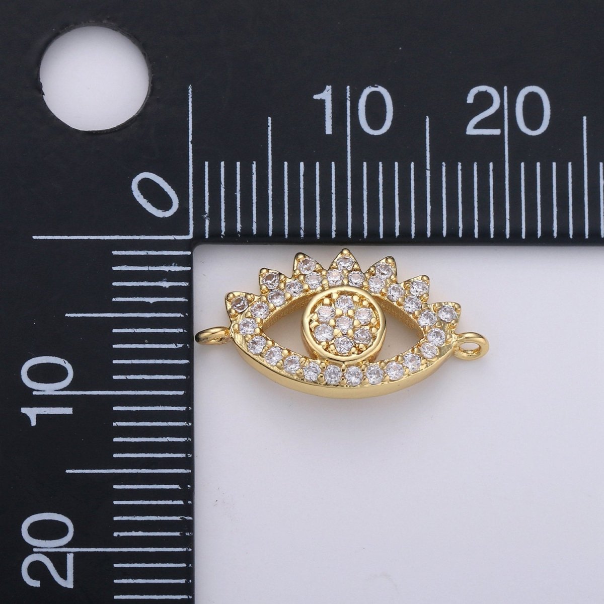 24K Gold Filled Evil Eye CZ Micro Pave Connector, CZ Micro Pave Eye Bracelet Connector, Diamond Eye Micro Pave connector F-428 - DLUXCA