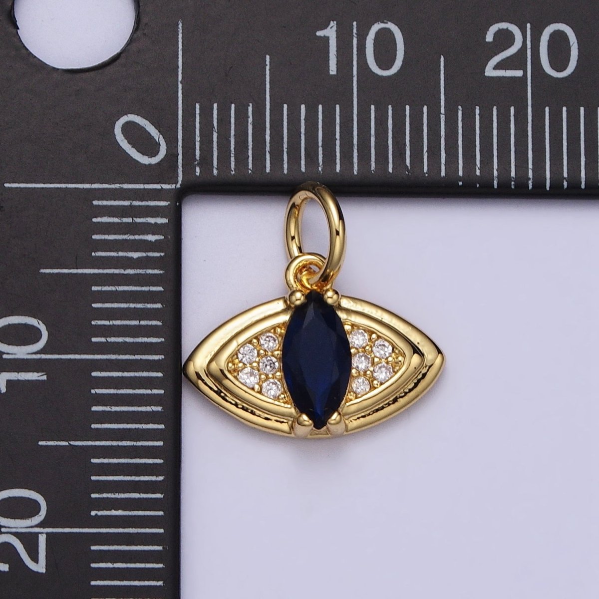 24K Gold Filled Evil Eye Micro Paved Blue Marquise CZ Protection Charm E-453 - DLUXCA