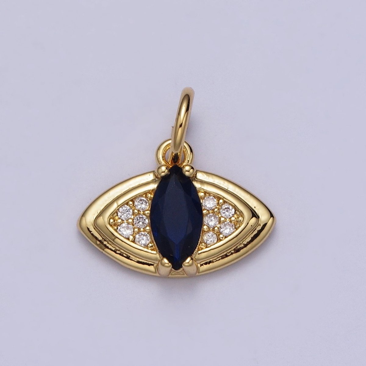 24K Gold Filled Evil Eye Micro Paved Blue Marquise CZ Protection Charm E-453 - DLUXCA