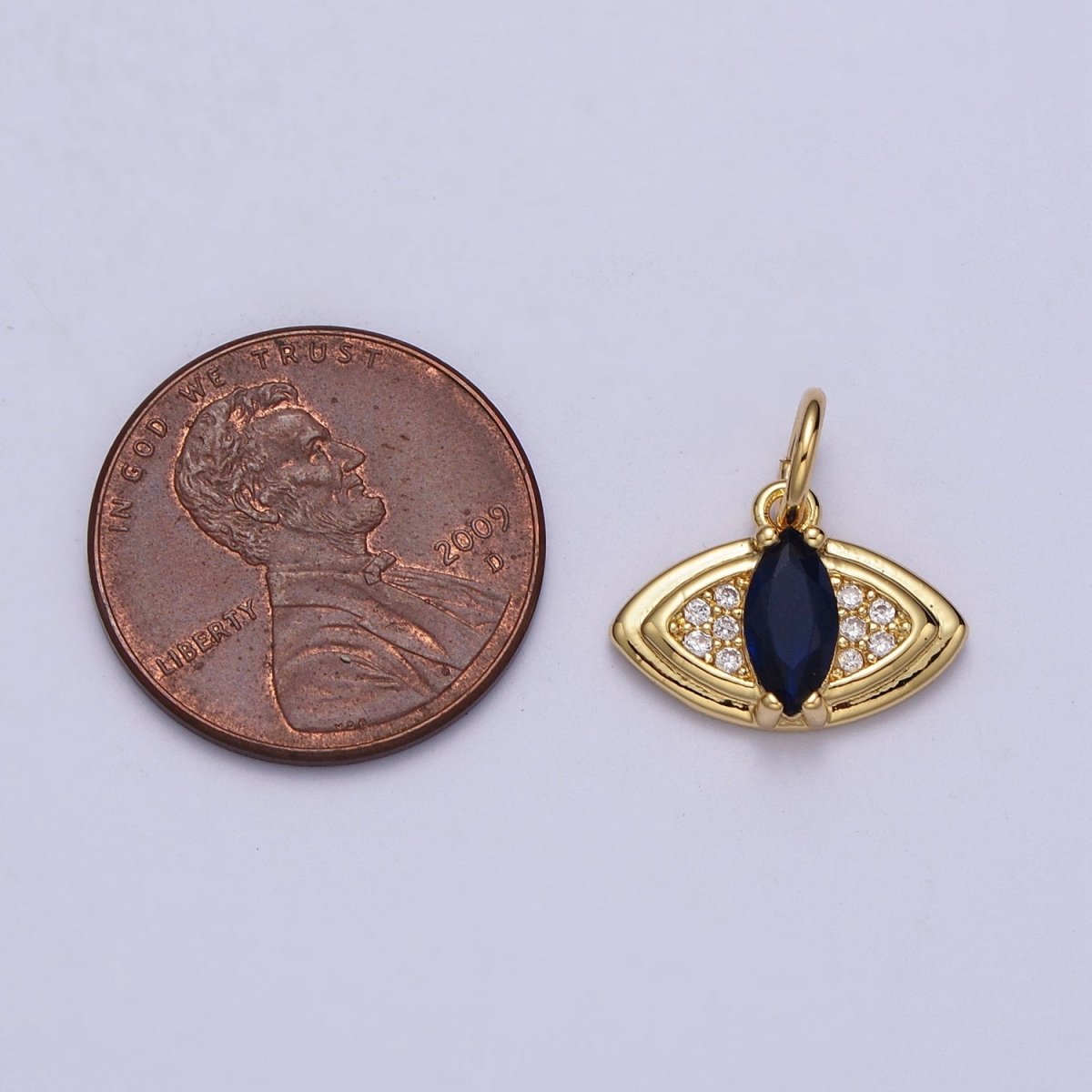 24K Gold Filled Evil Eye Micro Paved Blue Marquise CZ Protection Charm E-453 - DLUXCA