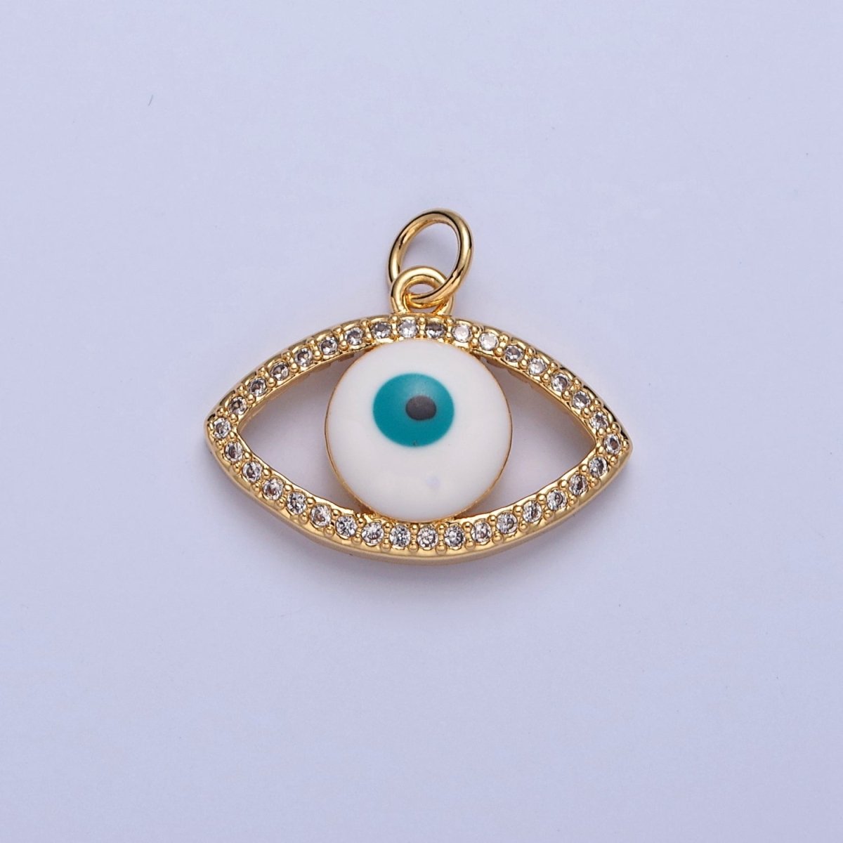 24K Gold Filled Evil Eye Micro Paved Clear CZ Charm | W-288 - DLUXCA