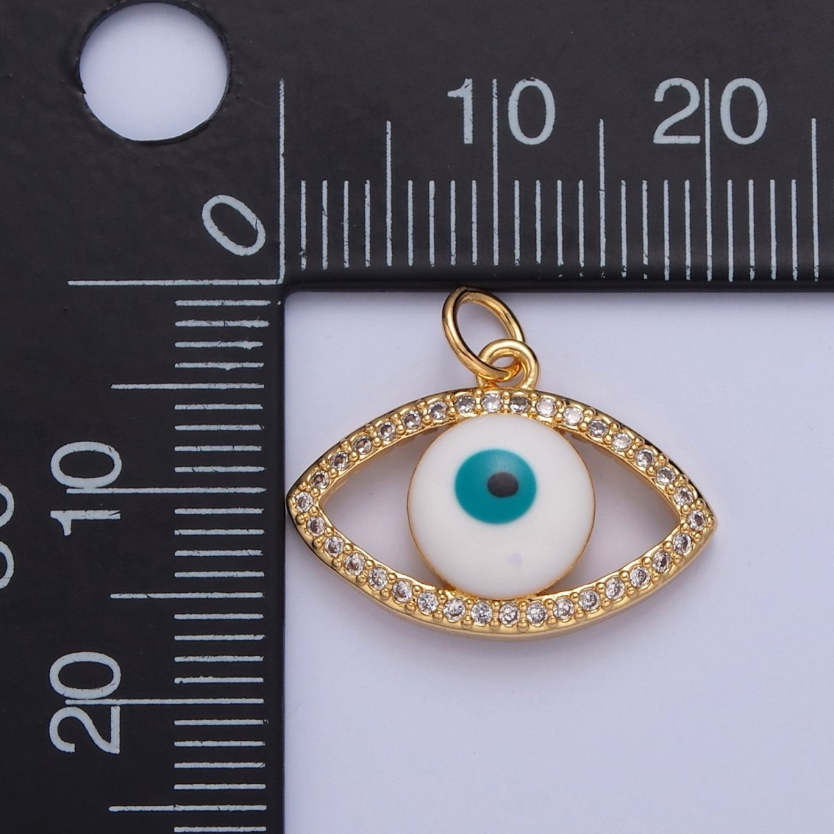 24K Gold Filled Evil Eye Micro Paved Clear CZ Charm | W-288 - DLUXCA