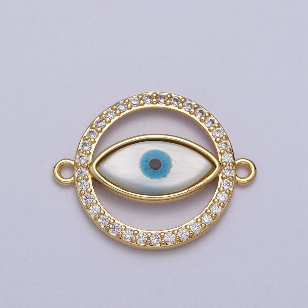 24K Gold Filled Evil Eye Micro Paved Clear CZ Round Open Connector | Y-661 - DLUXCA