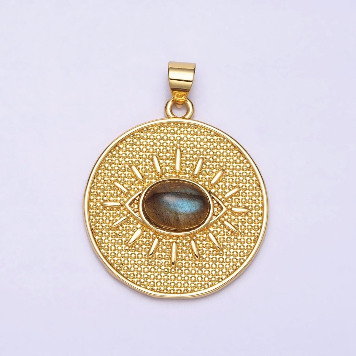 24K Gold Filled Evil Eye Pendant Labradorite Eye Charm Cabochon Medallion Pendant AA284 - DLUXCA