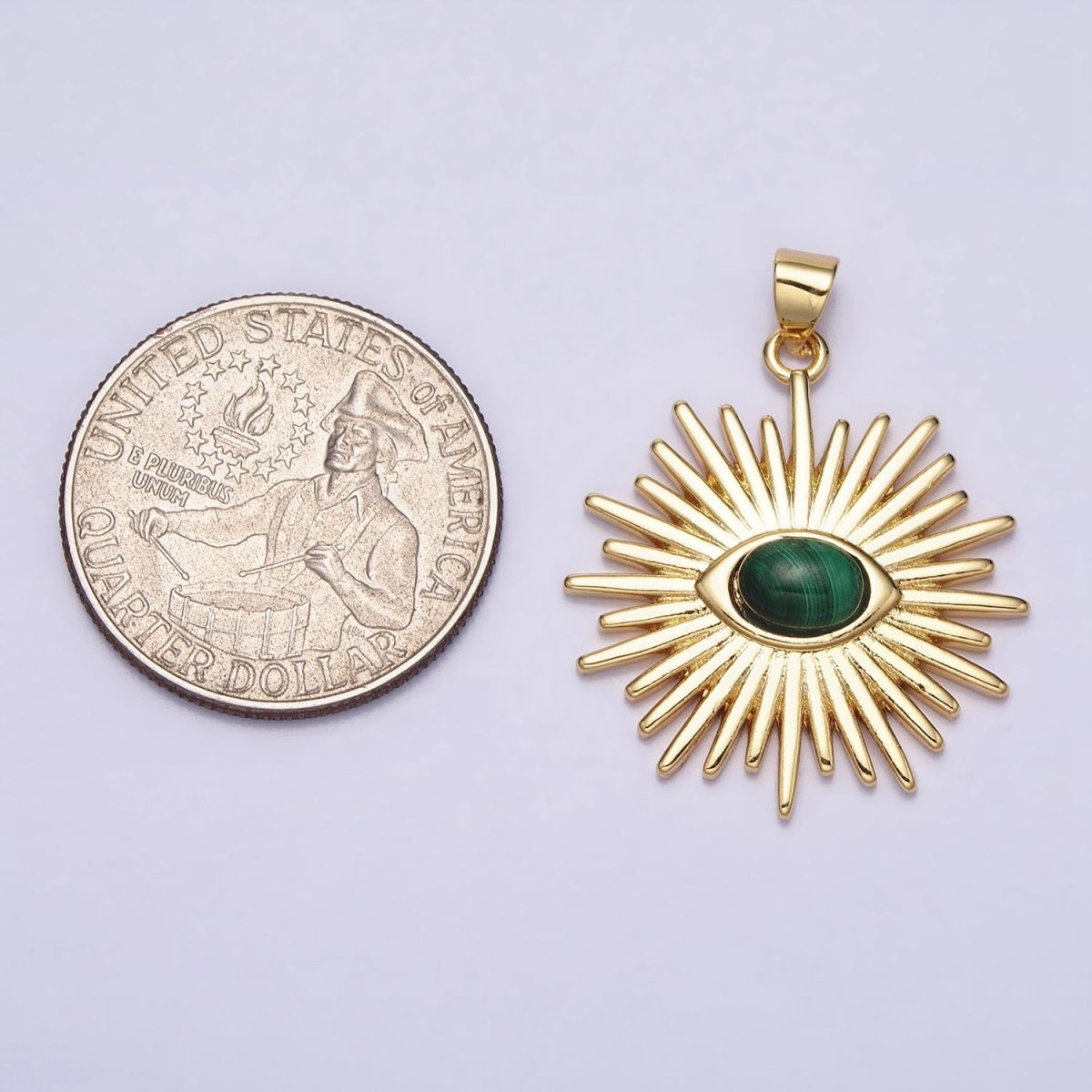 24K Gold Filled Evil Eye Pendant Malachite Eye Charm Cabochon Sun Burst Amulet Medallion Pendant AA280 - DLUXCA