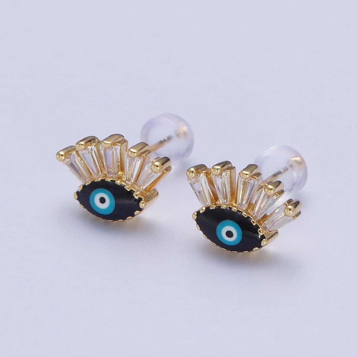24K Gold Filled Evil Eye Stud Earrings, Blue Red Black Enamel Protection Eye of Ra Jewelry P-388 P-389 P-390 - DLUXCA