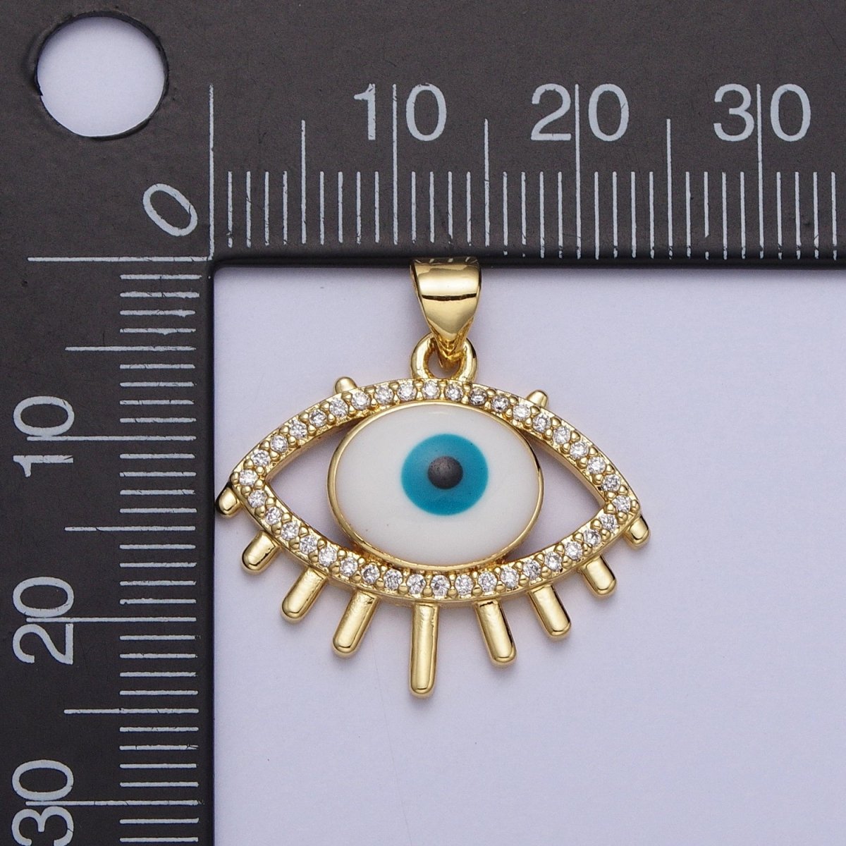 24K Gold Filled Evil Eye White, Blue Enamel Micro Paved CZ Pendant H-304 H-305 - DLUXCA