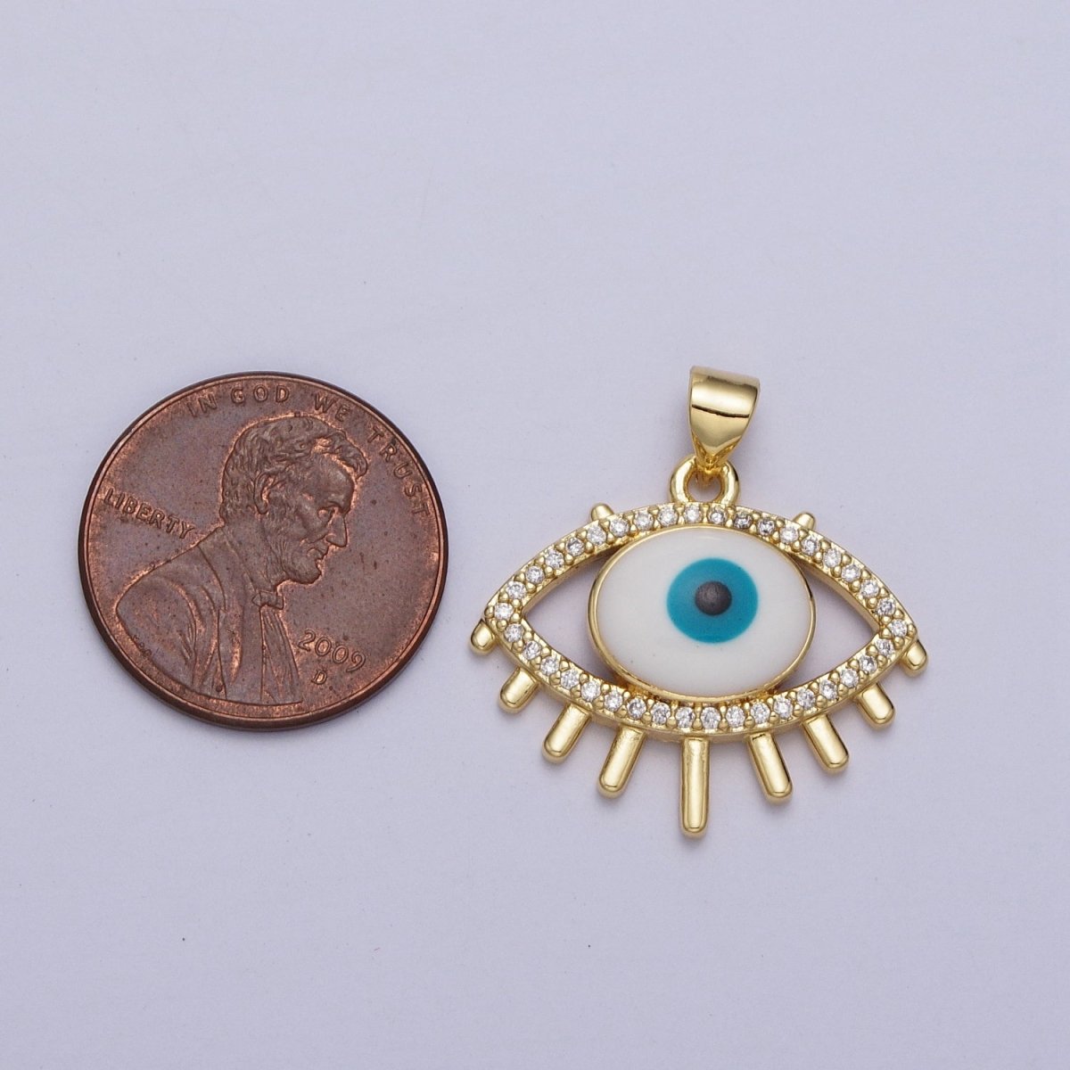 24K Gold Filled Evil Eye White, Blue Enamel Micro Paved CZ Pendant H-304 H-305 - DLUXCA