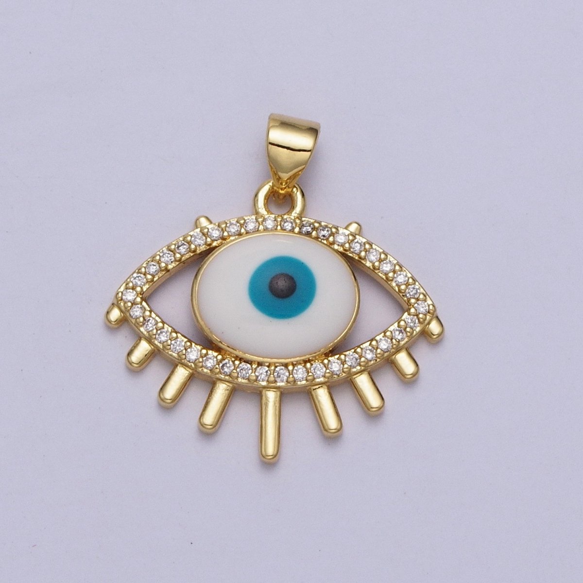 24K Gold Filled Evil Eye White, Blue Enamel Micro Paved CZ Pendant H-304 H-305 - DLUXCA