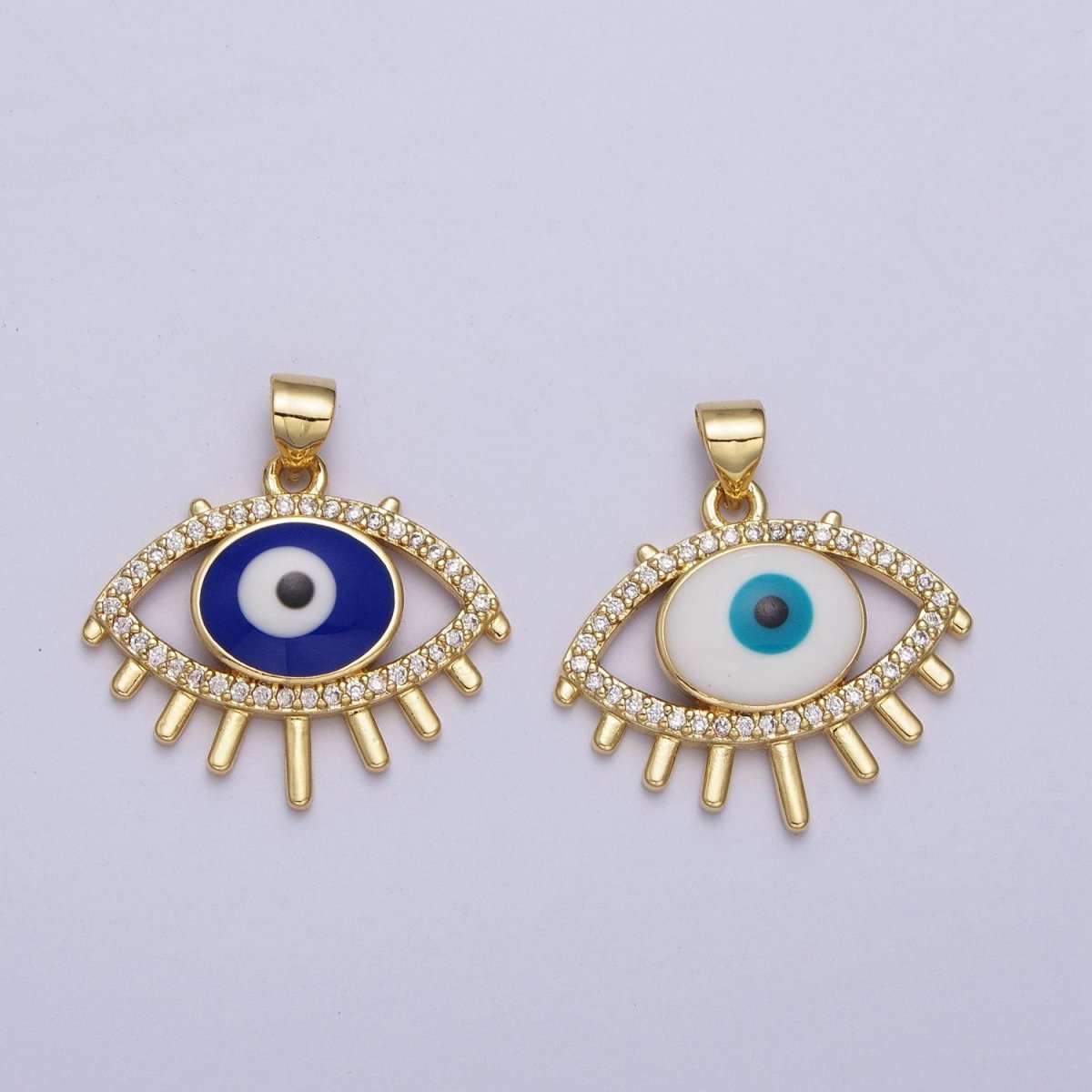 24K Gold Filled Evil Eye White, Blue Enamel Micro Paved CZ Pendant H-304 H-305 - DLUXCA