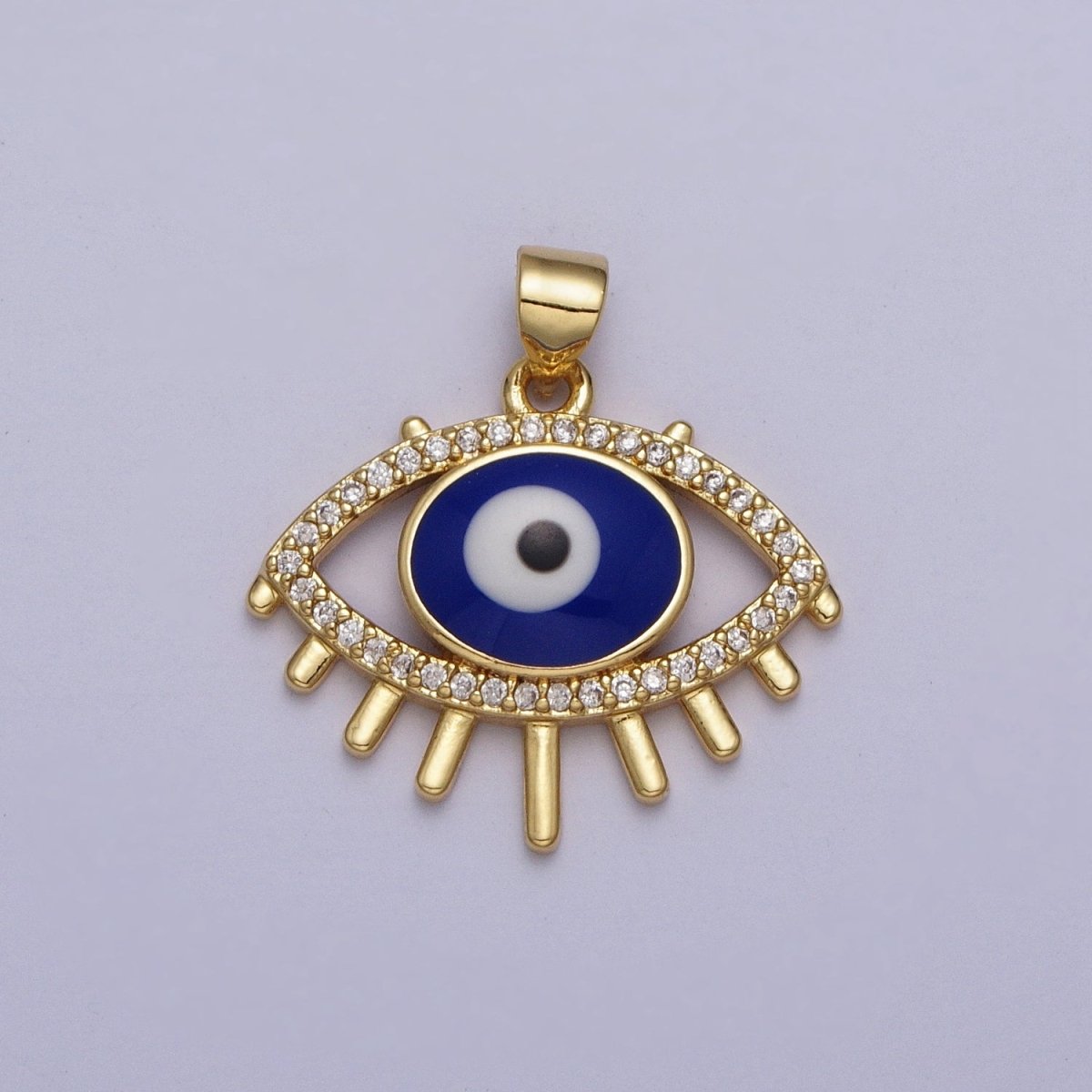 24K Gold Filled Evil Eye White, Blue Enamel Micro Paved CZ Pendant H-304 H-305 - DLUXCA