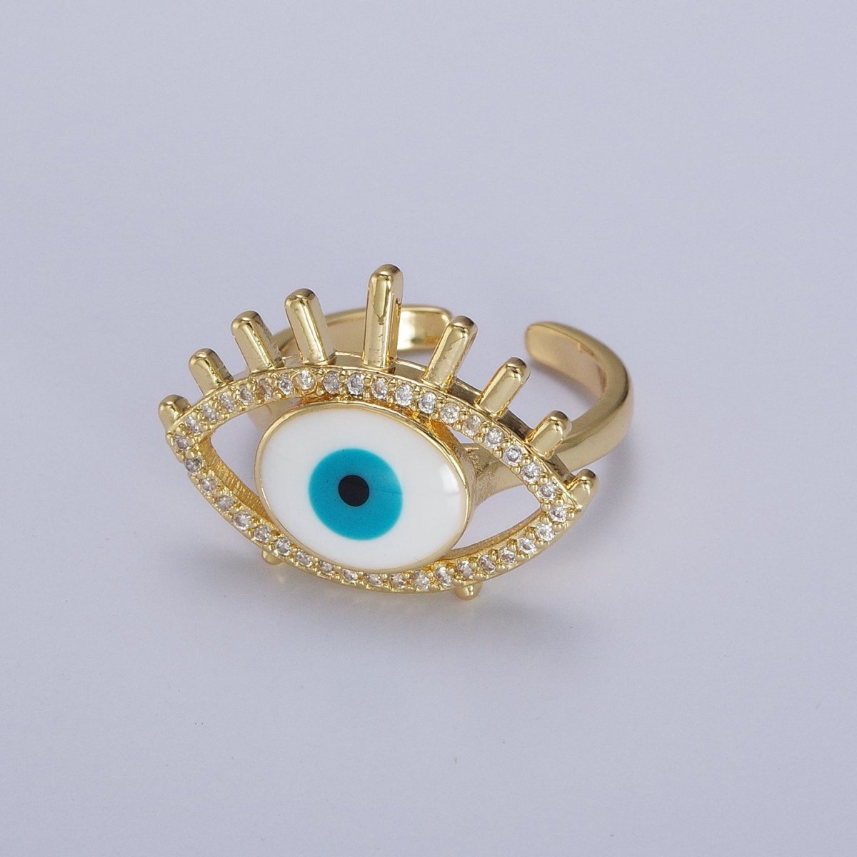 24K Gold Filled Evil Eye White, Blue Enamel Micro Paved CZ Ring | Y-487 Y-488 - DLUXCA