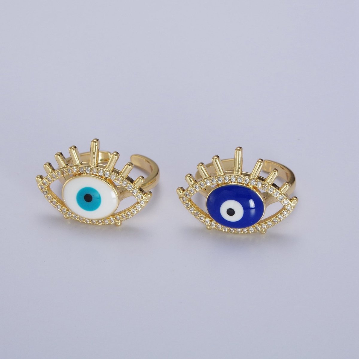 24K Gold Filled Evil Eye White, Blue Enamel Micro Paved CZ Ring | Y-487 Y-488 - DLUXCA