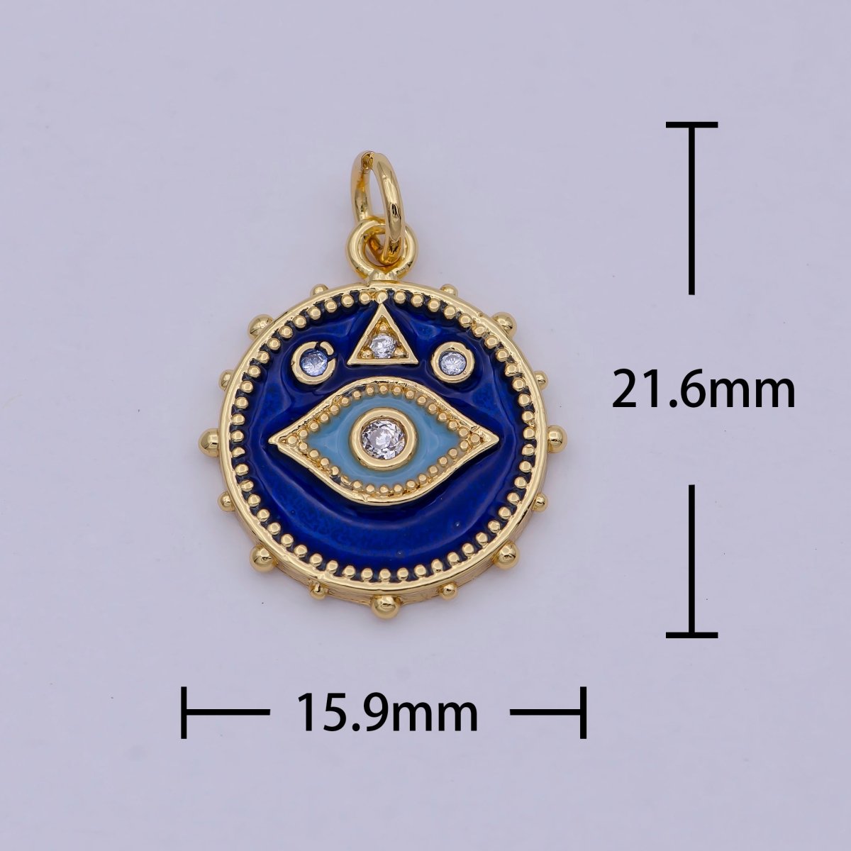 24K Gold Filled Eye Charm Dainty Enamel Blue Evil Eye On Medallion Shape Pendant Epoxy Gold Charm for Necklace Bracelet Component E-124 - DLUXCA