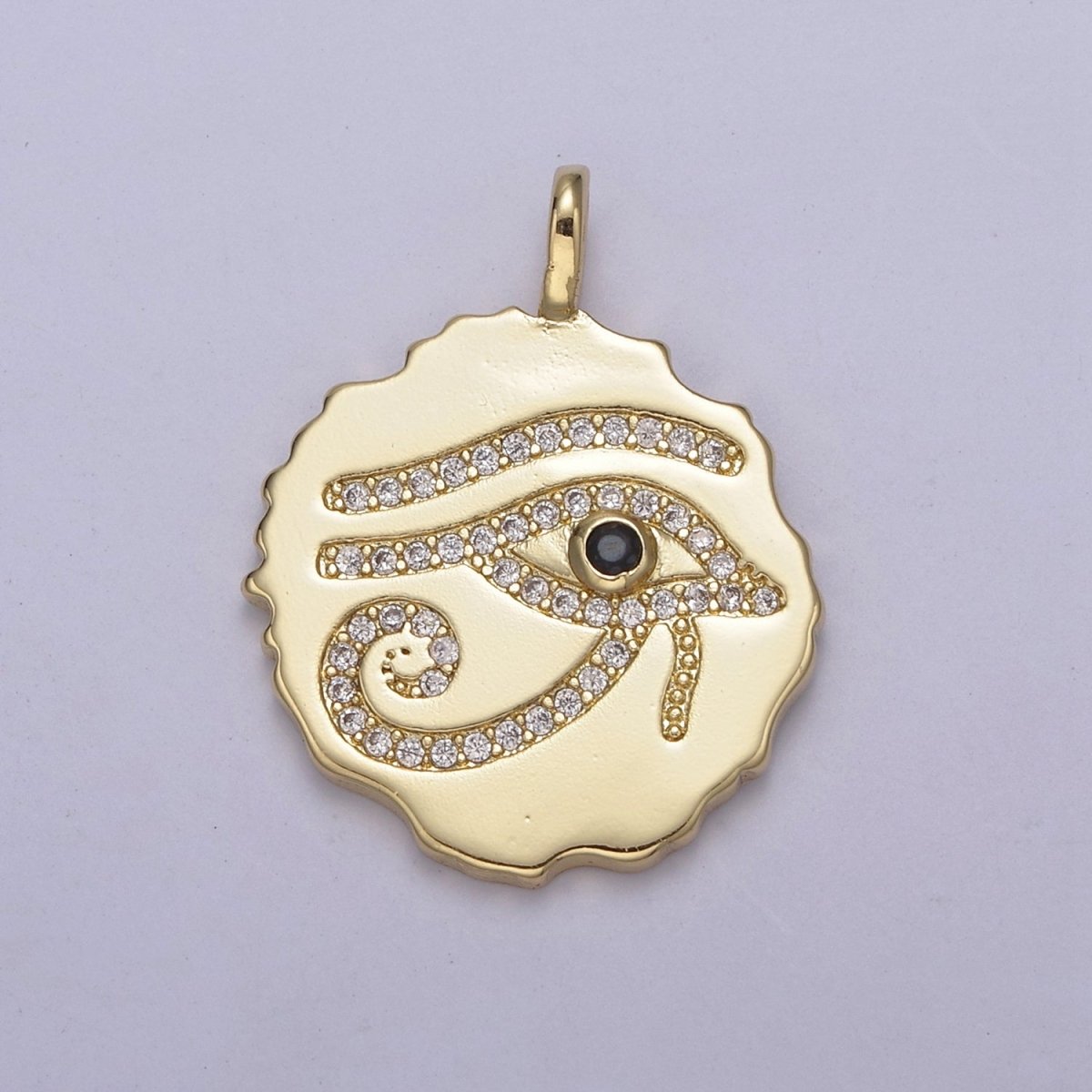 24k Gold Filled Eye of Ra Medallion Charm, Eye of Horus Round Pendant, Evil Eye Pendant Wholesale N-630 - DLUXCA