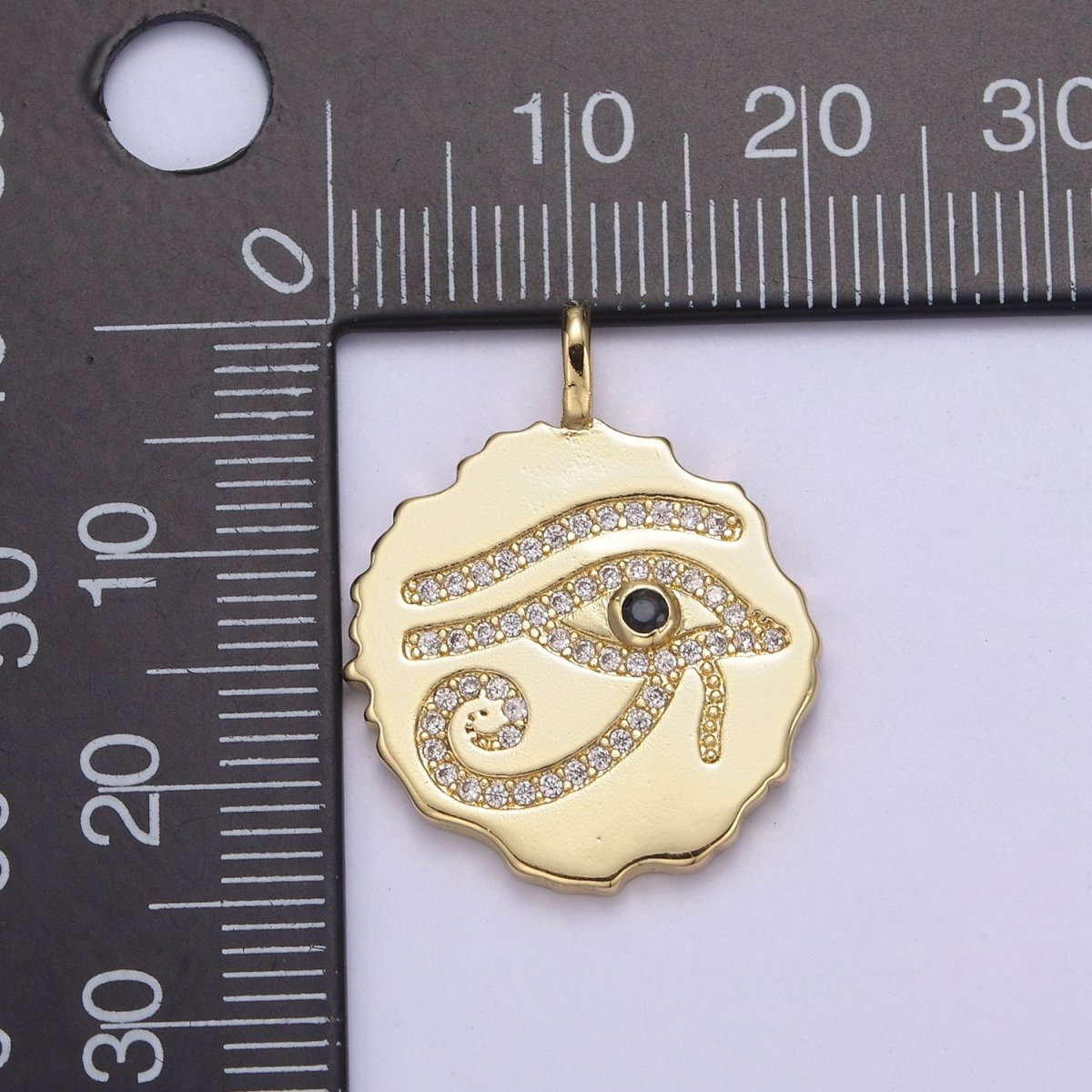 24k Gold Filled Eye of Ra Medallion Charm, Eye of Horus Round Pendant, Evil Eye Pendant Wholesale N-630 - DLUXCA