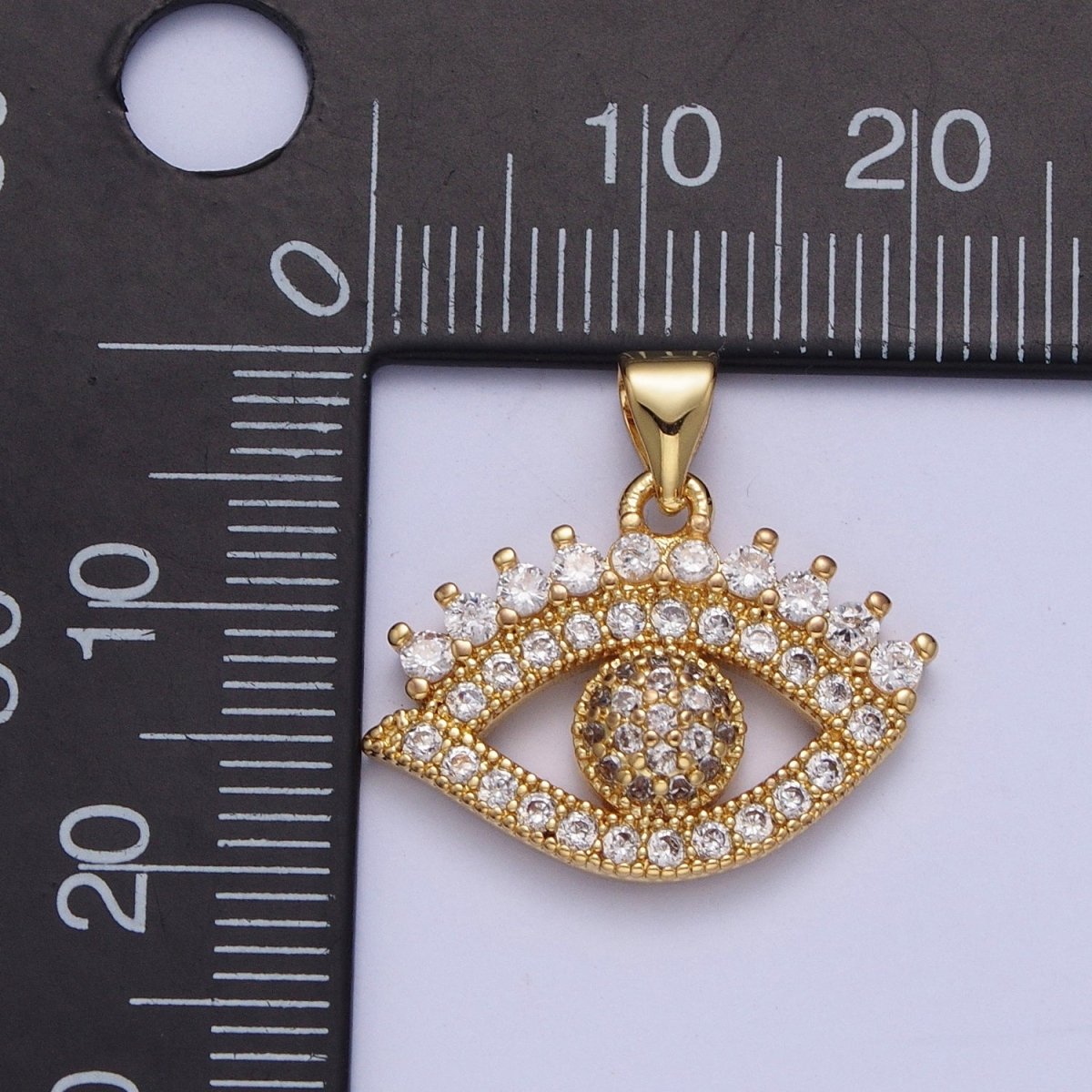 24k Gold Filled Eye Pendant Micro Pave Eye Charm X-406 - DLUXCA