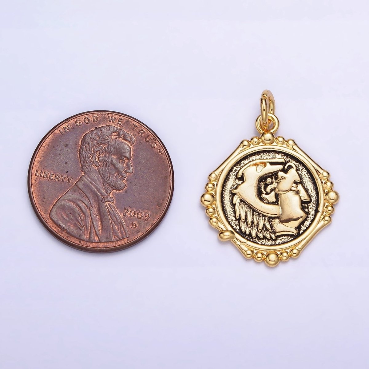 24K Gold Filled Face Portrait Textured Stamped Round Bubble Charm | AC1440 - DLUXCA