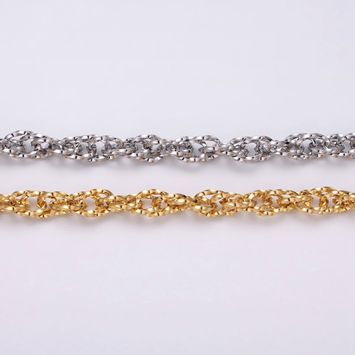 24K Gold Filled Faceted Double PRINCE OF WALES style Chain Link Chunky 24k Gold Filled 6.1mm Unique Cable Chain Link Unfinished Yard Chain in Gold & Silver | ROLL-1307 ROLL-1308 Clearance Pricing - DLUXCA