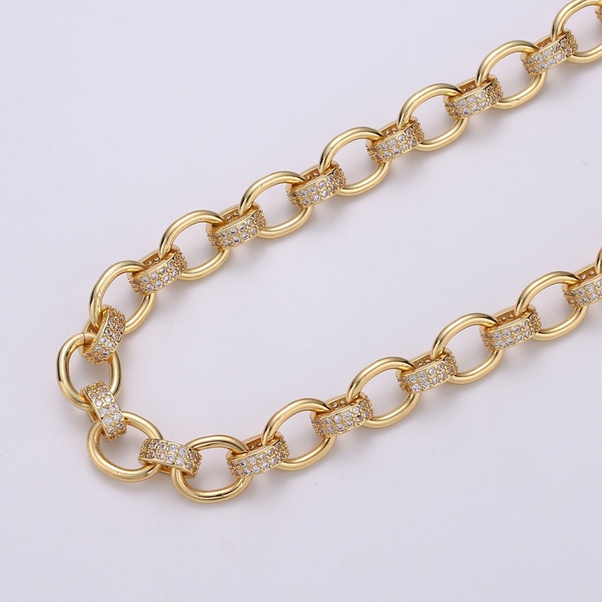 24K Gold Filled Fancy Texture ROLO Linked Chain by Yard, Wholesale Roll Chain | ROLL-373 (O-060) Clearance Pricing - DLUXCA
